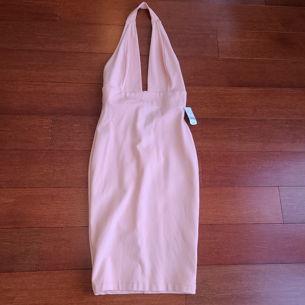 Rose pink halter deep V midi dress size small